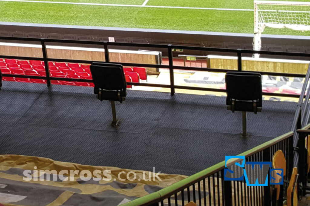 Wheelchair access viewing platforms. fabricated and installed for Watford Football Club by Simcross Welding Services 