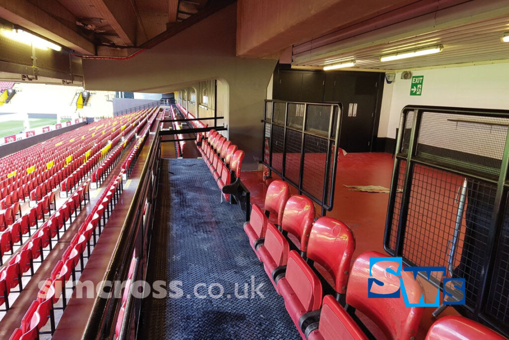 Wheelchair access viewing platforms. fabricated and installed for Watford Football Club by Simcross Welding Services 