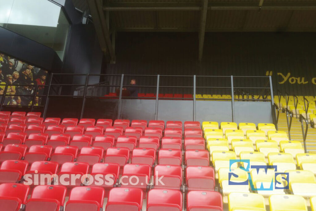 Wheelchair access viewing platforms. fabricated and installed for Watford Football Club by Simcross Welding Services 