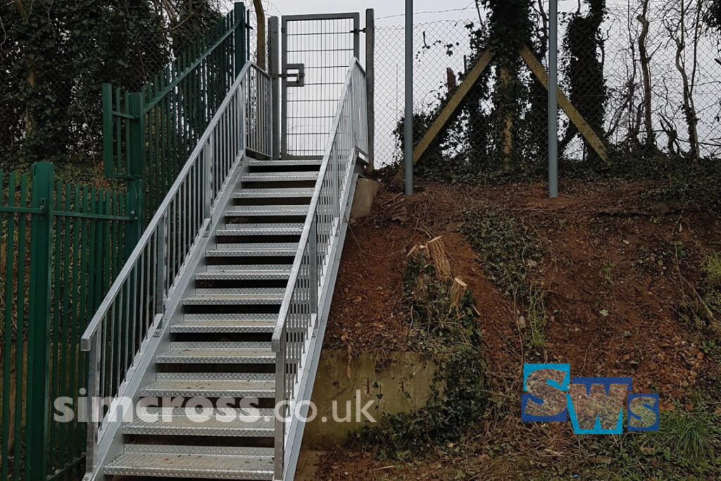 Westfield School, Watford – rear entrance staircase. Simcross Welding Services steel staircases London and Herts. 