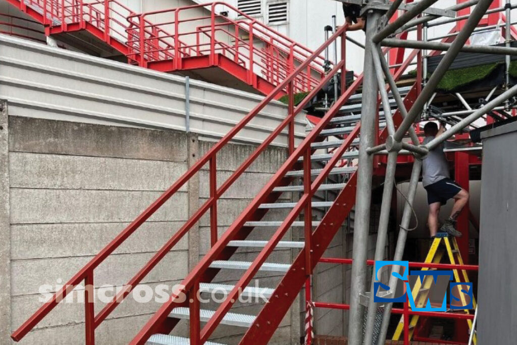 Nottingham Forest FC, The City Ground – access stairs. Simcross Welding Services steel staircases London and Herts