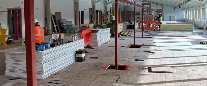 Goalpost steels being- nstalled at Royal Vets College South Mimms, Hertfordshire